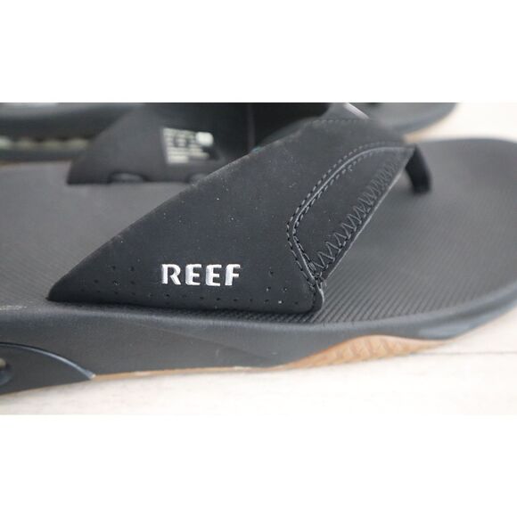 Reef Men's Sz 14 Black/Silver Fanning Flip-Flop Sandals w/Built-In Bottle Opener - Picture 11 of 15